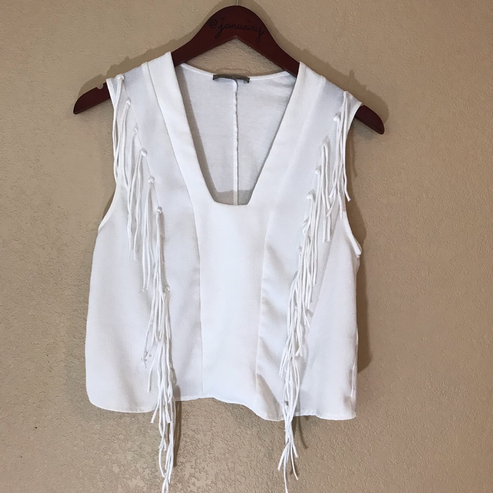 WHBM cream colored crop top with tassels sz small